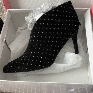 Allegra K Black Studded Heeled Boots